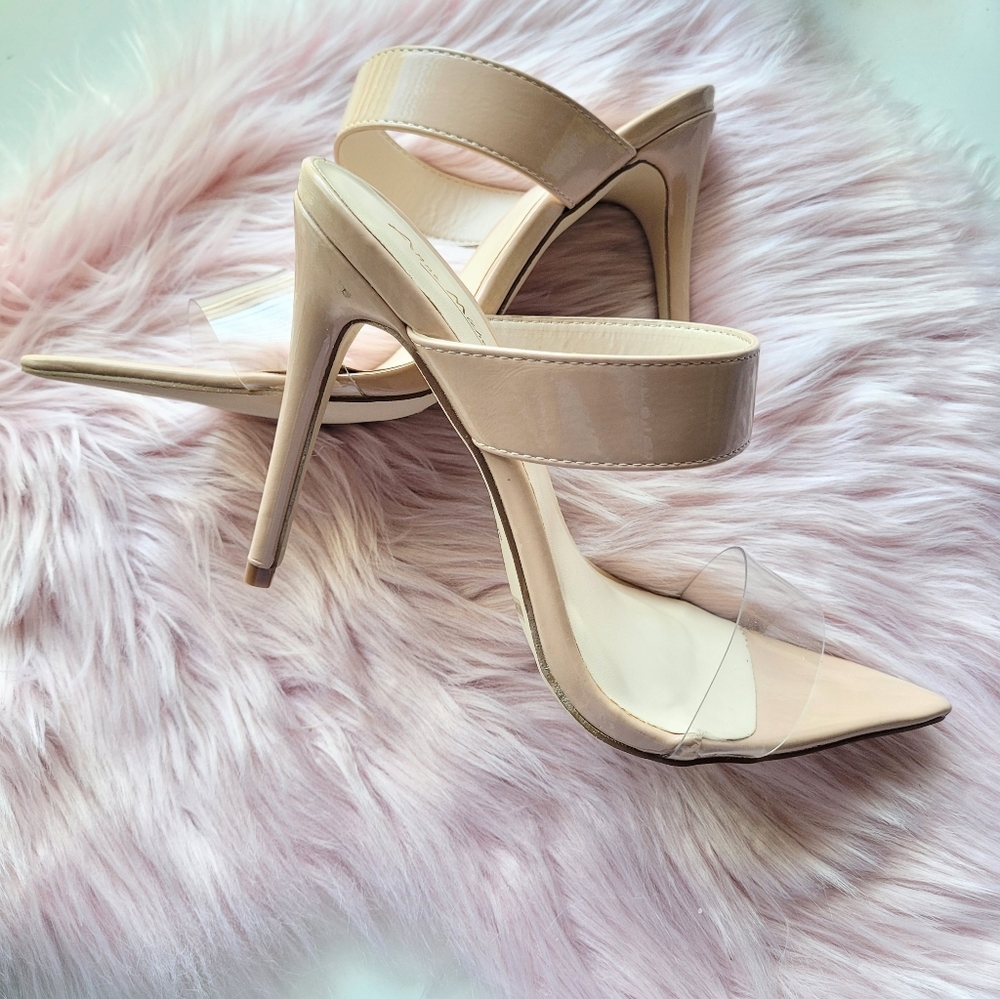 Nude pointy toe heel with clear strap